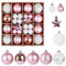 ZALAON 44 Pcs Christmas Ball Ornaments, 1.2/2.3 Inch Pink White Christmas Baubles Christmas Tree Hanging Ball Set for Xmas Party Indoor Outdoor Decorations