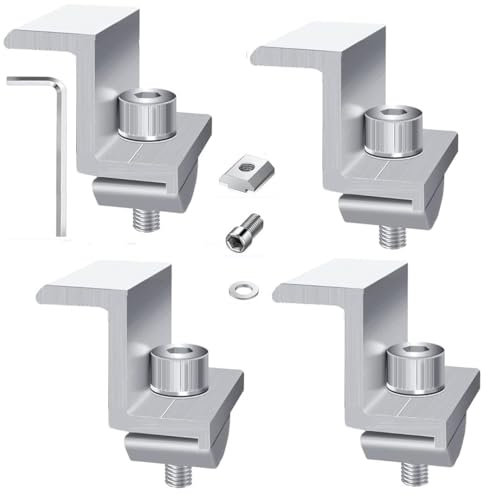 4 x Solar Panel Bracket, 30 mm End Clamp, Solar Panel, Adjustable Mounting Clamps, Module Clamps for Motorhomes, Roofs, PV Modules, Adjustable Solar Clamp, Black