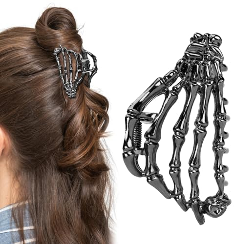 Haarspange Skelett Hand, Halloween Haarspangen, Y2K-Stil Gothic Haarspangen Mode Punk Haarnadel Halloween Totenkopf-Haarschmuck für Frauen Mädchen, Schwarz