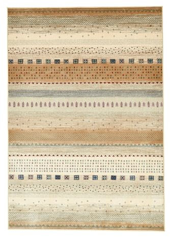 Gino Falcone Kurzflorteppich Cherina, extra Flacher Wohnteppich im Gabbeh-Design, weicher Flor mit elegantem Glanz, Wohnzimmer, Flur, Esszimmer, Schalfzimmer, beige, grau, 60x120