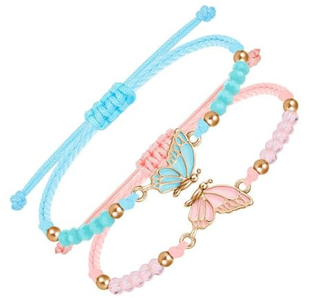 2 Stück Freundschaftsarmbänder, Mädchen Beste Freundin Armband, Bff Armbänder, Freundschaft Armband mit Schmetterling Anhänger, Verstellbare Freundschaftsarmband Mädchen