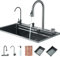 Évier Cuisine Hevenaov Évier à cascade numérique Évier de Cuisine en Acier Inoxydable avec robinet extractible et autres accessoires Pour laver les légumes et la vaisselle (75x45x21cm)
