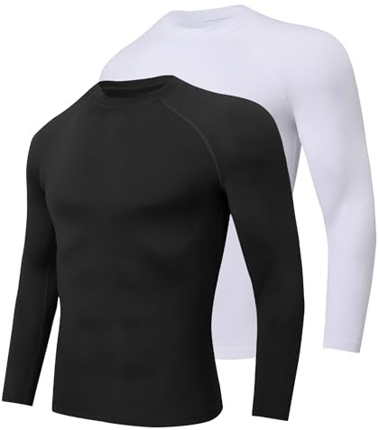 Djtnzdm Thermoshirt Herren Langarm Laufshirt Winter Sport Ski Pullover Warm Fleece Thermo Unterhemd Thermooberteile für Herren 2er Pack XL Schwarz Weiß