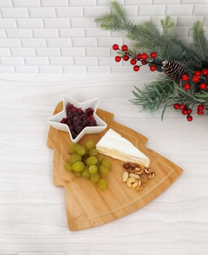 Marco Paul Christmas Tree Serving Board with Star Bowl Wooden Chopping Board Fruits Snacks Bread Cheese Boards Charcuterie Boards House Warming Gift New Home Owners Cutting Boards