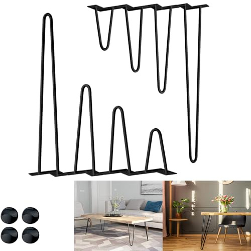 YRHome 4er Set Hairpin Legs Tischbeine Metall Schwarz Tischkufen Möbelfüße mit Bodenschoner und Schrauben DIY Tisch-Beine Tisch-Füße für Esstisch Schreibtisch Hocker Schrank (72cm 2-Stange)