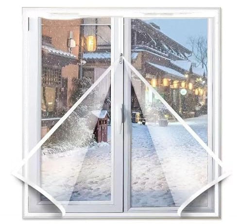 100 x 120 cm (B x H), Fenster-Isolierfolie für den Winter, transparentes Sekundärverglasungs-Set für Fenster und Türen, thermische Fensterfolie für Winter und Kälte, winddichte