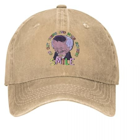 OAAJKOAM Baseballkappe „Go Out There and Make Someone Smile“ von Smiling Friends, Unisex, Distressed-Denim, Gewaschene Snapback-Kappe, verstellbare Passform