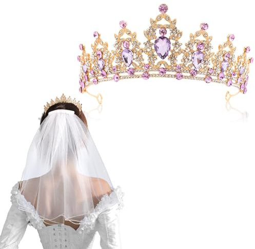 Kristall-Tiara Krone Hochzeit Tiara,Schleier Kurz Bridal Tüll Mit Kamm,Eleganter Kurzer Brautschleier Mit Strass Und Perlen,Kopfschmuck Für Hochzeit Abschlussball Geburtstag Party Für Frauen Mädchen