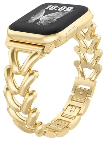 KeHowy Metall Armband für Apple Watch Armband 42mm/44mm/45mm/46mm/49mm, Elegant Edelstahl Band Gliederarmband Ersatzarmband für iWatch Series 10/9/8/7/6/5/4/3/2/1/SE/SE2/Ultra 2/Ultra - Gold