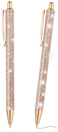 PATIKIL Glitter Ballpoint Pen, 2Pcs Sparkly Fancy Glitter Pens Retractable Press Metal Journaling Writing Pens Black Ink for Women Girls Office Birthday, Rose Gold