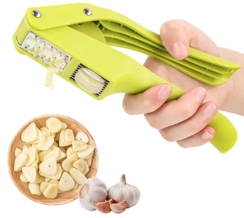 Knoblauchpresse Edelstahl,knoblauchpresse,2 in 1 Knoblauchpresse Knoblauchpüree und Knoblauchflocken, mit Reinigungsbürste und Silikonschäler, Garlic Press für Knoblauch, Ingwer,Küchenhilfe
