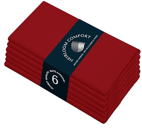 HEIRLOOM COMFORT Rote Stoffservietten, 6er-Set, 100% Baumwolle, 43 x 43 cm, weich, waschbar, wiederverwendbar, perfekt für Hotels, Restaurants, Mittagessen, Hochzeiten, Veranstaltungen, Partys, den