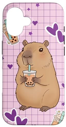 Kawaii Anime Capybara Drinking Boba Bubble Tea Kids Girls Case for iPhone 16