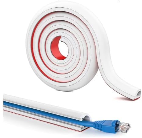 Zephyra 1 m Canalina Passacavi Adesiva Bianca– Copricavo Semicircolare Flessibile per Parete, Pavimento, Battiscopa, Copertura Cavi TV ed Elettrici – Protezione Fili in PVC Flessibile