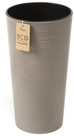 Muddy Hands Eco Friendly Chisel Plant Pot Indoor Home Outdoor Garden Square Flower Planter - Made from Recycled Plastic & Wood (Grey, Tall Large Round)