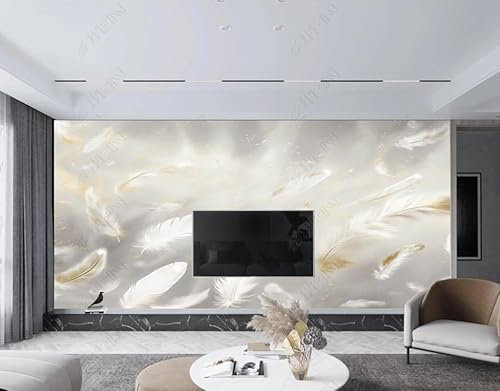 Papier Peint Intissé Plumes De Platine Poster Tableaux Muraux Tapisserie Photo Trompe L'Oeil Salon Chambre Art Mural 150Cm(L) X105Cm(H)