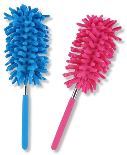 PARENCE.- Set di 2 spazzole telescopiche in microfibra - Spolverino estensibile per lavaggio a secco e ad umido - Lunghezza regolabile da 25 cm a 75 cm - 2 pezzi