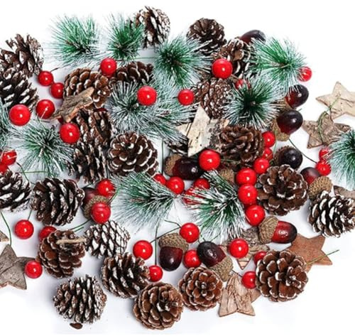 ZesGlyxyr Künstliche Tannenzweige mit Beeren, Weihnachten Tannenzapfen Zweige Dekorationen, Deko Zweig mit Lärchenzapfen, für Adventskranz Tischdeko DIY Weihnachten Wand Tür Deko