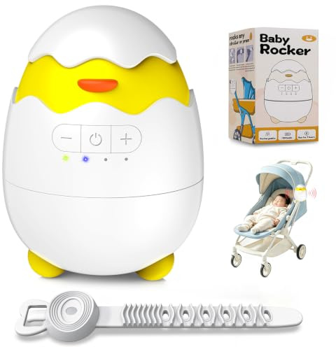 Robofun Kinderwagenschaukler - Das Original Schlafhilfe für Babys, 5 Einstellbare Schaukelintensitäten, USB-C Aufladbar, Tragbare Schaukelfunktion für Den Kinderwagen Beweger Elektrisch, Weiß