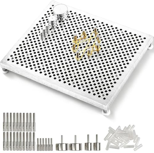 Drahtbiegegerät Set, Aluminium Drahtwickelplatte 14 x 11,5 cm mit 32 Metallstiften und 28 Kunststoffhülsen, Wire Jig Schmuckherstellung Werkzeug für Ohrringe, Anhänger und Armbänder