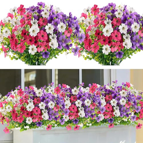 9 Bundles Outdoor Artificial Flowers UV Resistant Fake Plastic Faux Silk Flowers for Hanging Planter Garden Window Home Decor