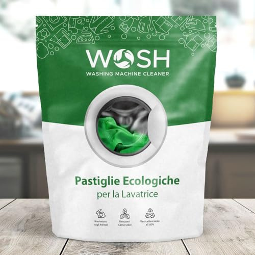 WOSH Detergente per lavatrice, confezione da 12 - Pastiglie per la pulizia profonda di lavatrici, deodorante ecologico sicuro, pulisce l'interno del cestello e la guarnizione - Scorta per 12 mesi