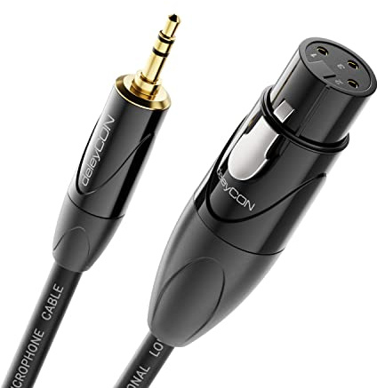 deleyCON 1m XLR Buchse auf 3,5mm Klinke Stecker Stereo AUX Kabel | Mikrofonkabel Audio Adapter Kabel, Studio Qualität, OFC Kupfer AWG24, mit Metallverriegelung