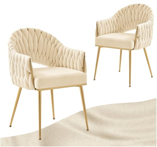 SDXYSTCE Esszimmerstühle mit Armlehne & Goldenen Metallbeinen 2er Set | Samt Polsterstuhl Esstisch Stühle Esszimmer für Küche, Esszimmer, Wohnzimmer und Restaurant - Samt-Weiß