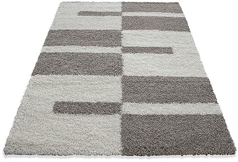 KADIMA DESIGN Wohnzimmerteppich Hochflor Karo-Design Samtweich Waschbar Strapazierfähig Robust 30mm Flor Beige 100x200 cm Esszimmer Wohnzimmer Fußbodenheizung geeignet Oeko-TEX | WATZMANN