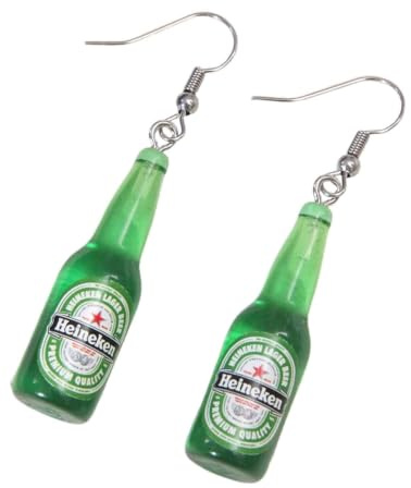 Cute Novelty Mini Beer Bottle Dangle Earrings for Women, Fun Playful Unique Drop Jewellery for Bar Pub Festival Party Night Out, 1 Pair