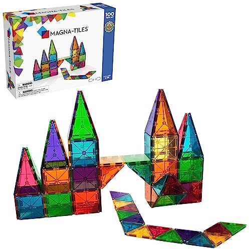 MAGNA-TILES Classic 100-Piece Magnetic Construction Set Age 3+, The ORIGINAL Magnetic Building Brand, Rainbow