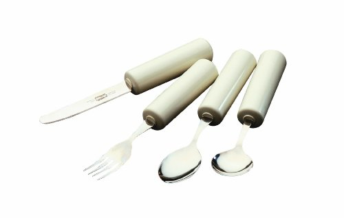 Homecraft Queens Cutlery, Set, Fork, Knife, Tablespoon, Teaspoon (Eligible for VAT relief in the UK) Stainless Steel Adaptive Dining Utensil for Elderly, Disabled, Large Built-Up Handle for Good Grip