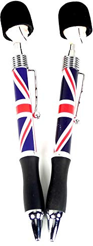 Soldier Head Pens - Set of 2 Union Jack Metal Ballpoint Pens with Guardsman Head, London Souvenir Pens