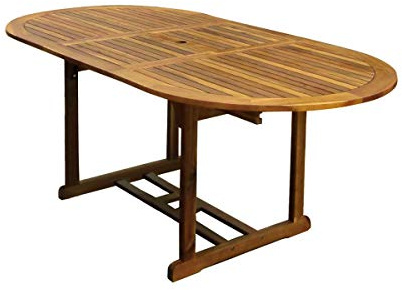 CHARLES BENTLEY FSC Certified, Extendable, Wooden Furniture Oval Table (Table Only), Central Parasol Hole, Acacia, Outdoor Furniture, Outdoor Dining, Patio Dining Table, 14kg (200x100x74cm)