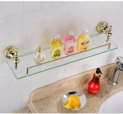Weare Home Badezimmer Regal Badzubehör Modern Ti-PVD Finish Messing Antik Material Duschkorb Glasablage Glasregal Wandmontage