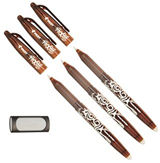 Pilot Tintenroller Frixion Ball, radierbar (3er Pack + Radierer, braun)