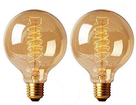 CTKcom G30 Edison Globe Bulbs (2 Pack)- G95 E27 Antique Incandescent Bulb 40W Equivalent Warm White Lamps,Spiral Tungsten,for Loft Coffee Bar Restaurant Kitchen Lights
