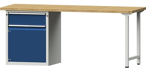 ANKE | Werkbank | Gestellbauweise Serie V | 1 Schublade 180 mm | 1 Tür | Breite 2000 mm | Buche massiv