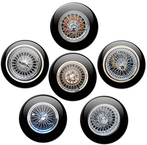 Magnete Speichen Räder 6er Deko Geschenk Set Kühlschrankmagnete Oldtimer Rad für Männer Jungs Autoliebhaber stark groß 50mm rund Bunt