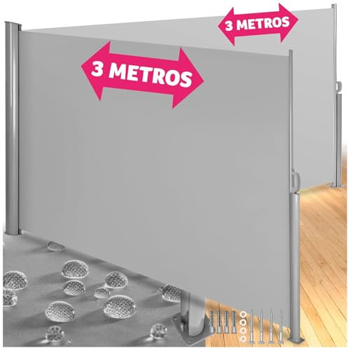 tectake® Toldo Lateral Retráctil, Separador de Ambientes Exterior, Tela Toldo Impermeable 220g/m², Protección Solar, Viento, Privacidad, Toldos Exterior Terraza, Biombo Exterior - 200x600 cm Gris