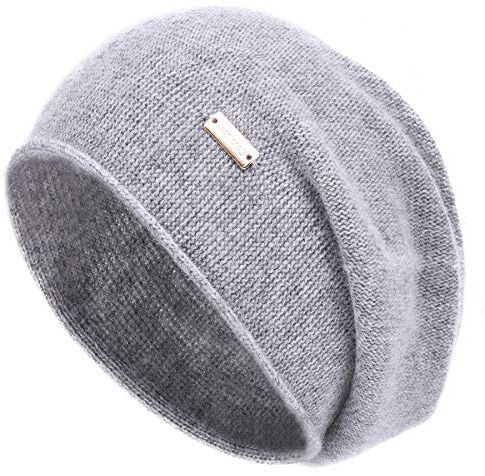 jaxmonoy Slouchy Strickmütze für Damen, Winter, weich, warm, leicht, gestrickt, Totenkopf-Mütze, Hellgrau, Einheitsgröße