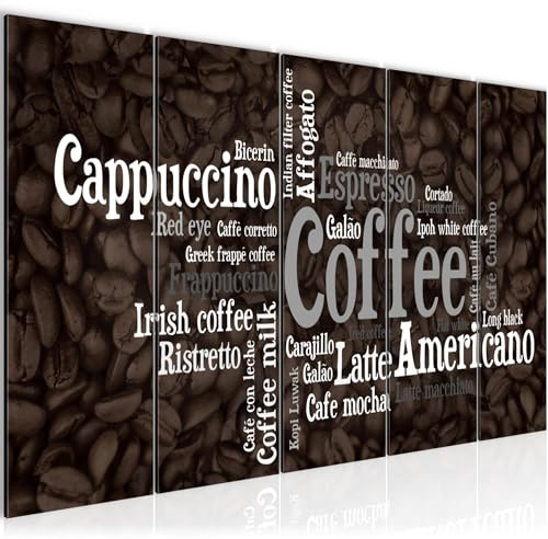 Runa Art Wandbild XXL Küche Kaffee Esszimmer Küchenbilder 200 x 80 cm Schwarz Weiss 5 Teilig - Made in Germany - 036755c