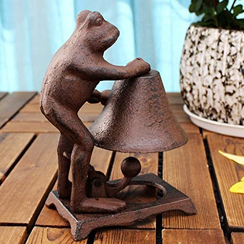 X&Z-XAOY Eisenfrosch Schreibtisch Bell Vintage Industrieart Gusseisen Türglocke Glocke Chimes 13.3x12.5x19.7cm Personalisierte Handbar Retro Türklingel
