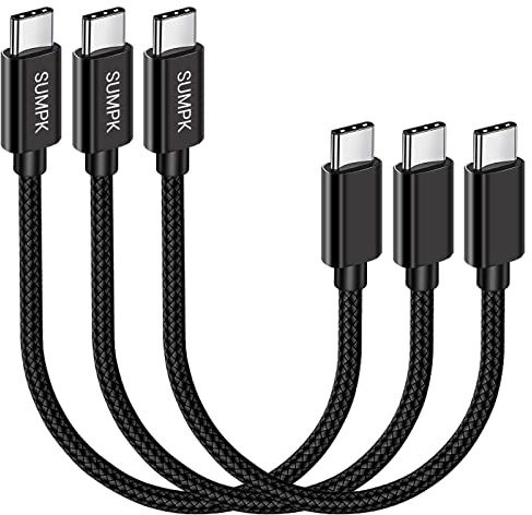 SUMPK Short USB C to USB C Cable 60W 3 Packs, 20cm PD Fast Charging Charger Cable USB 2.0 Type C Cord Compatible with Samsung Galaxy S21/S21+/S20+ Ultra Note 20