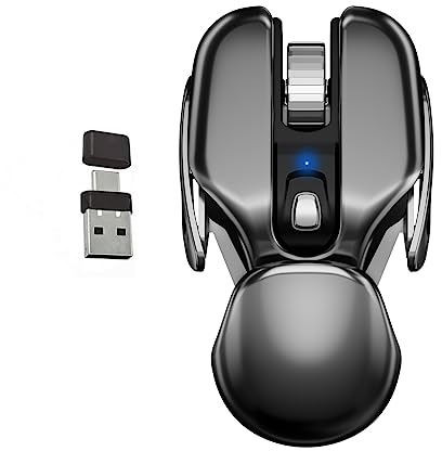 DANCESOUL Souris sans Fil au Look Unique avec récepteur USB&Type C 2-en-1, Rechargeable, Confortable, Portable pour Ordinateur Portable et Tous Les appareils avec Port USB Type C-Gris métal.