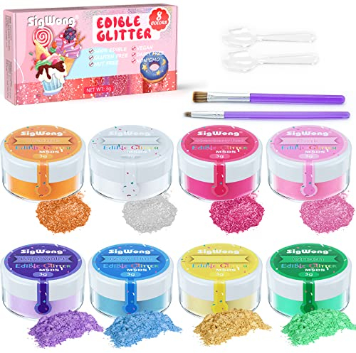 Ensemble Paillette Alimentaire Comestibles, 8 Couleur poudre Alimentaire pour Boisson, DéCoration de GâTeaux, Chocolat, Cupcakes, 3g chacun