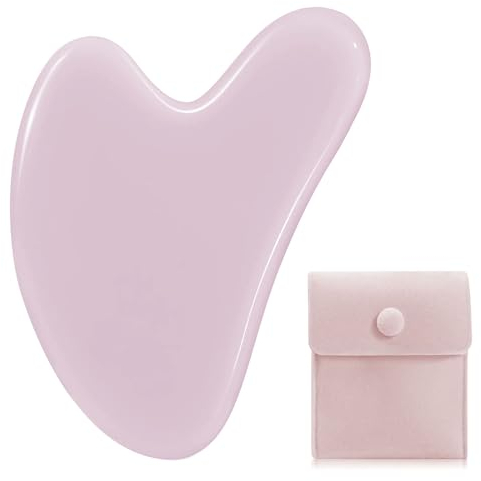 Gua Sha - Outils pour le visage, les yeux, le cou et le corps - Pierres de jade Gua Sha - Pour la thérapie physique et le spa - Pour le visage, les yeux, le cou et le corps (rose)