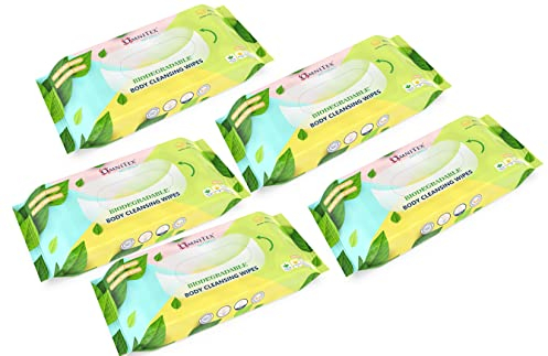 200x Omnitex Biodegradable Extra Large & Extra Thick Body Cleansing Wipes - Microwaveable | Rinse Free Wipes for Camping, Festivals, Elderly Bed Bath | Alcohol Free, With Aloe Vera & Vitamins | 5x40pk