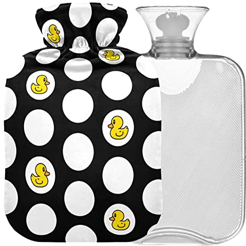 Naanle Wärmflasche mit Bezug Polka Dots Ente Warmwasserflasche 2 Liter Wärmflasche für Bett Hand Füße Wärmer Schmerzlinderung Wärme und Kältetherapie