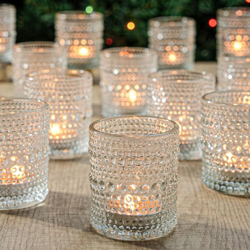 24 Pack Votive Candle Holders, Clear Glass Tealight Candle Holders DIY Wax Filling for Wedding, Tea Light Candles Holder for Home Table Decoration